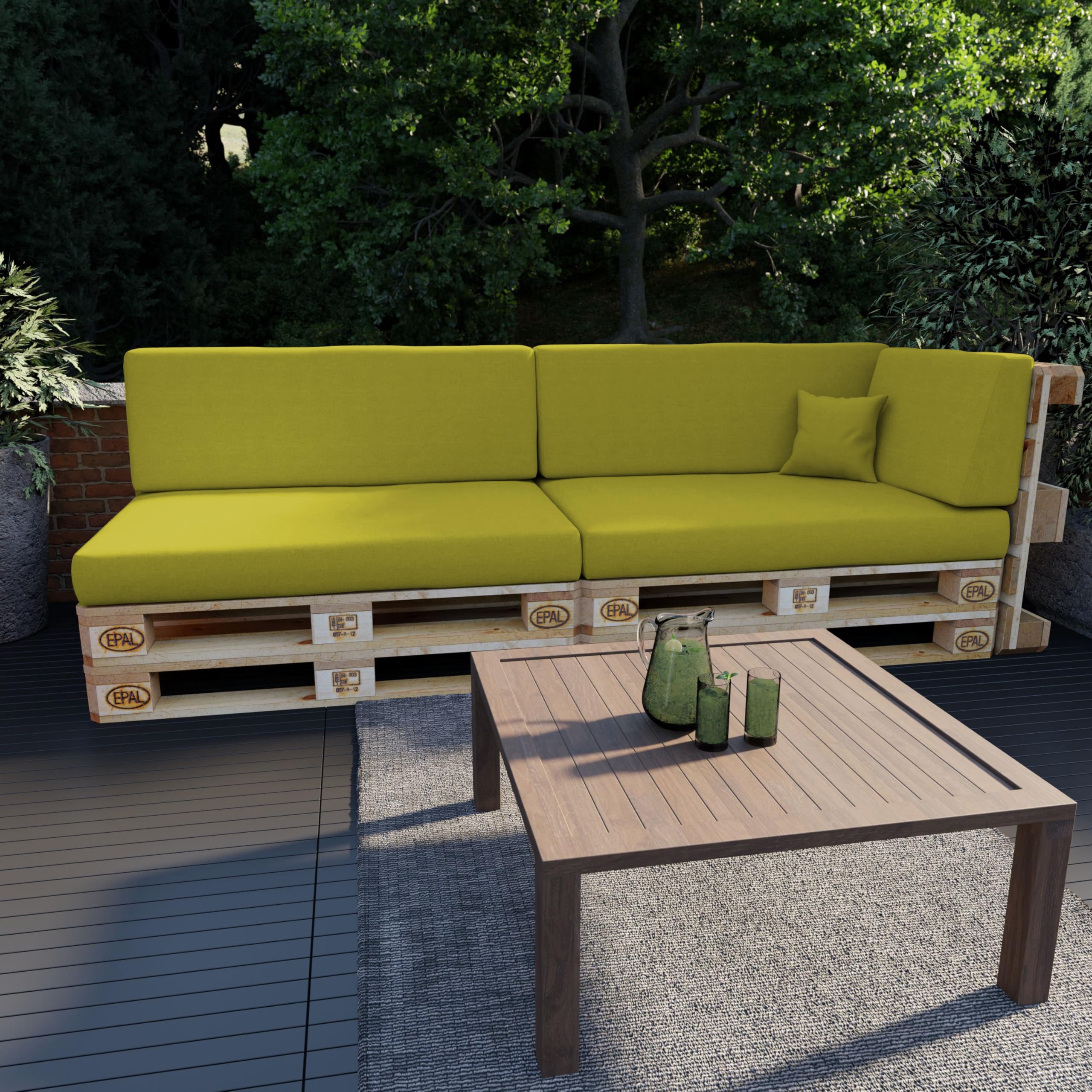 POKAR Euro Pallet Seating Set of 2: 1x seat cushion 120x80cm + 1x back cushion 120x40cm, cold foam, removable covers, Home Garden Furniture DIY, indoor outdoor pillow, without pallets, Beige — view 159