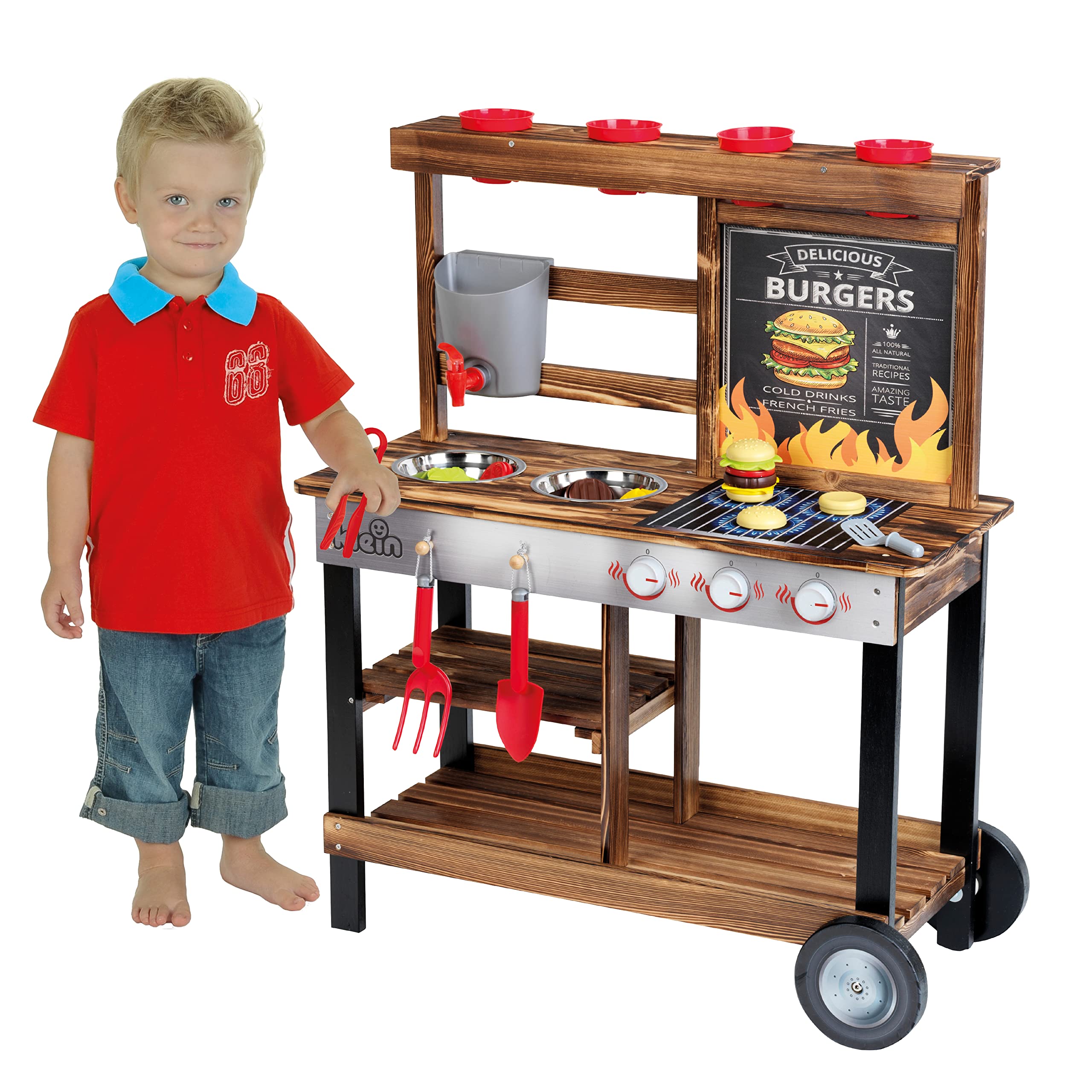 Theo Klein 2368 Beach Picnic - BBQ Country Summer Kitchen I Wooden mud kitchen with barbecue & plant station I Incl. accessories I Toy for children from 3 years
