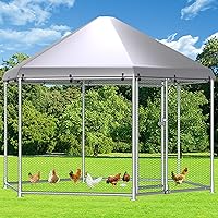 Vista 13 de HITTITE Gallinero grande de metal con paso, 9.84 x 6.4 x 6.56 pies, corralito de gallinero para corral, corral de pollo al aire libre para patio
