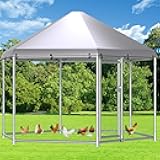 HITTITE Large Metal Chicken Coop with Run, 13.2 x 11.4 x 8.6 ft Walk in Poultry Cage Chicken Run Pen, Hexagonal Roof Outdoor Chicken Runs for Yard with Waterproof & Anti-UV Cover