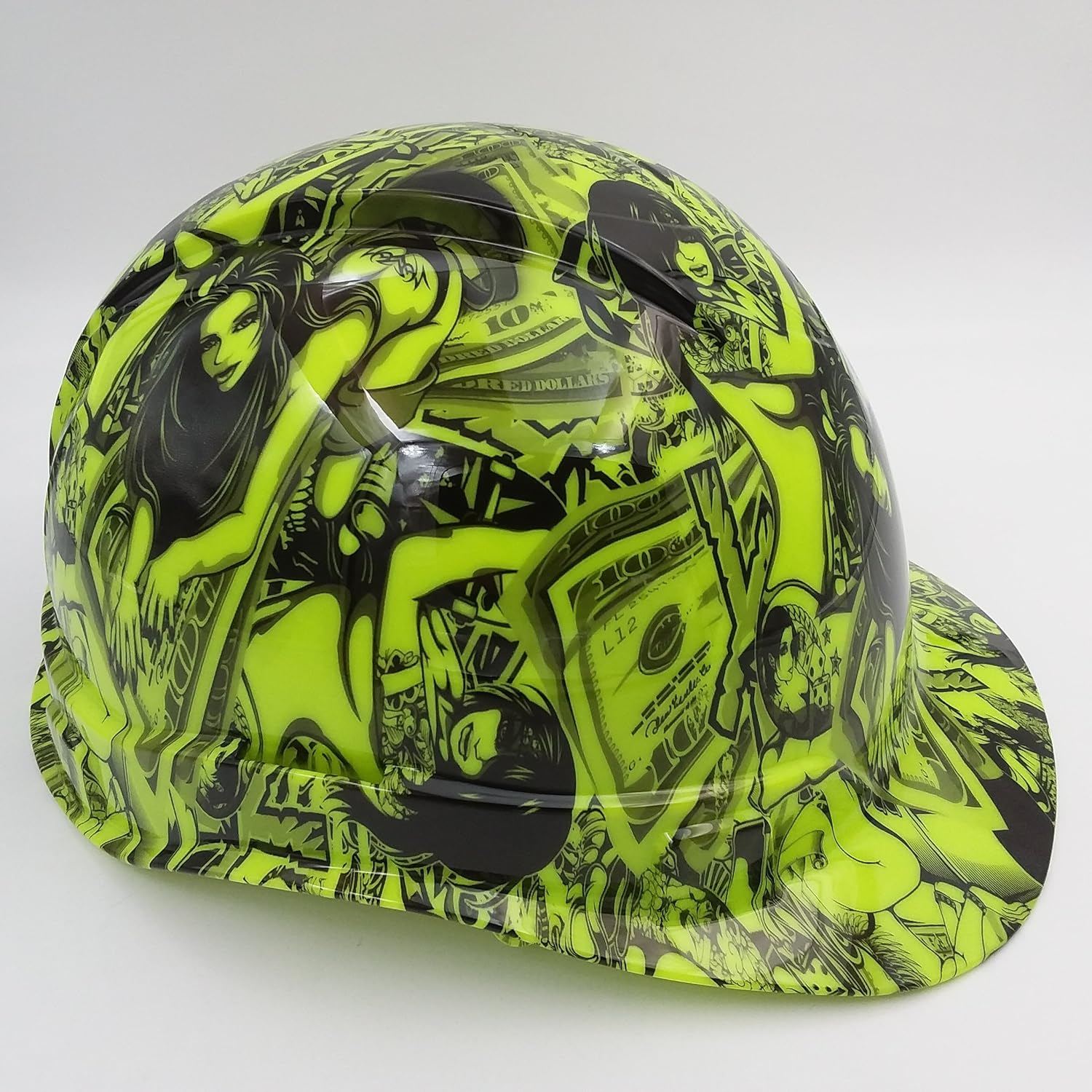 Wet Works Imaging Customized Pyramex Cap Style Green Hustler Girl Hard Hat with Ratcheting Suspension