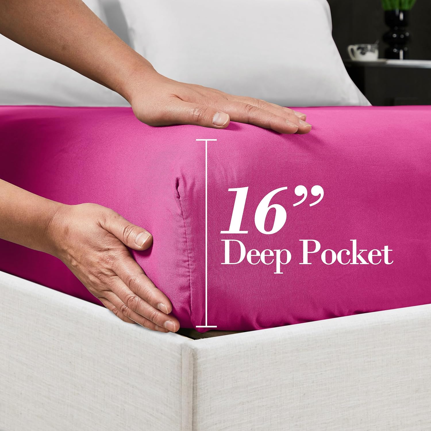 Mocassi Twin XL Fitted Sheet - Deep Pocket Cooling Sheets up to 16 inch - Hotel Luxury 1800 Premier - Softest Sheets - Wrinkle Resistant - 1 Single Bottom Fitted Sheet, Twin XL, Hot Pink