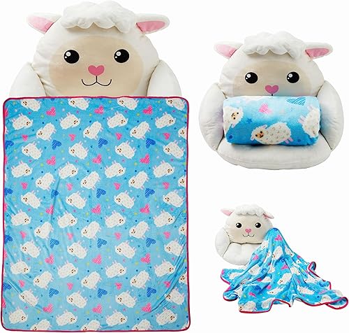 Miniatura 2 de Unicorns & Robots Almohada de cordero para niños con manta, cojín acogedor de animales de felpa, cojín acogedor para sala de juegos y decoración de