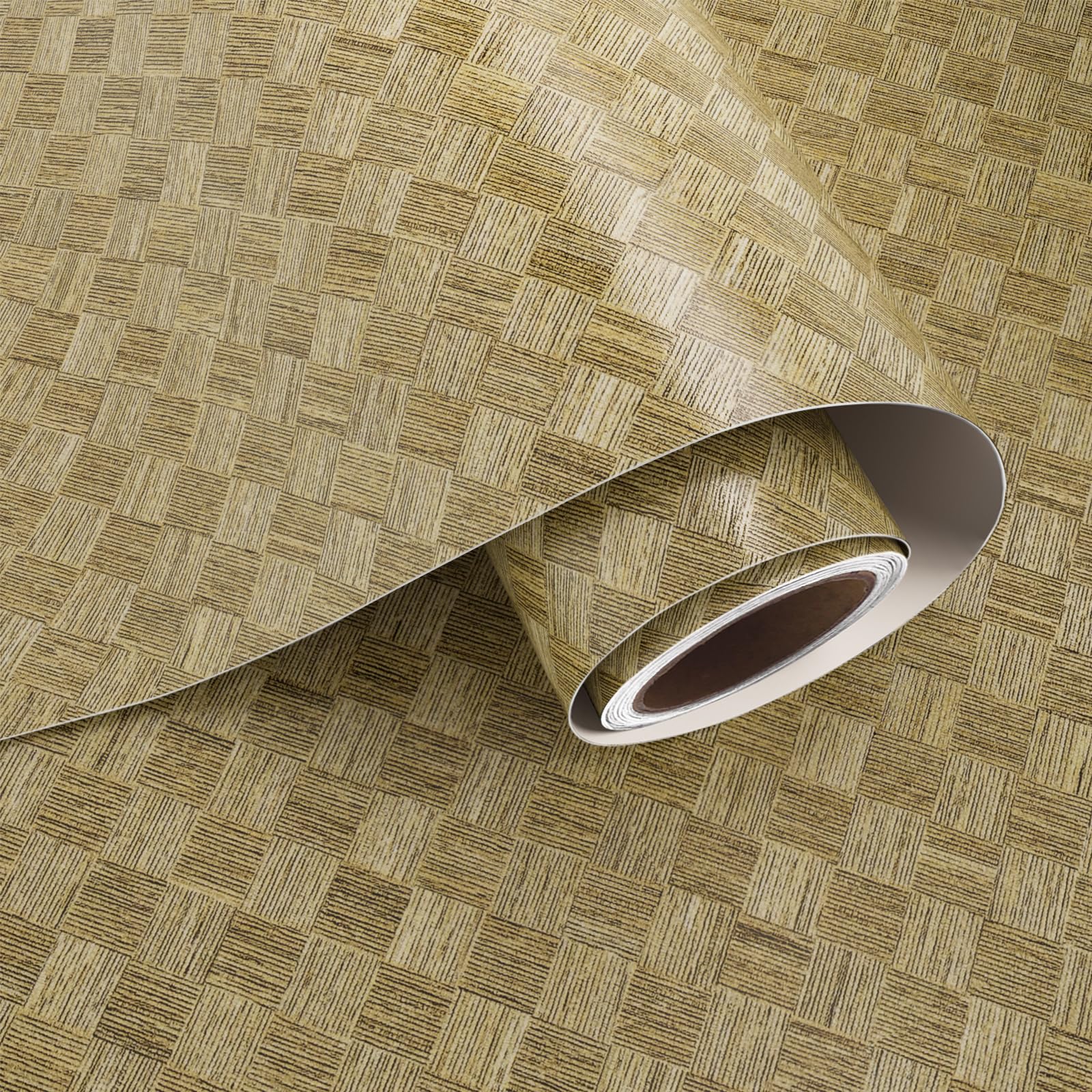 VaryPaper Tan Brown Faux Grasscloth Peel and Stick Wallpaper 40cmx200cm Faux Rattan Weave Look Contact Paper Sticky Back Plastic Textured Wallpaper for Living Room Bathroom Cupboard Vinyl Wrap Shleves