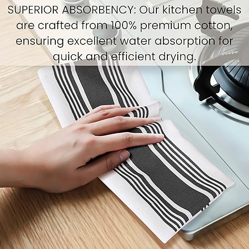Miniatura 5 de COTTONIVA Juego de toallas de cocina negras, paquete de 6 paños de cocina de algodón para secar platos de 16 x 26 pulgadas, toallas de mano de