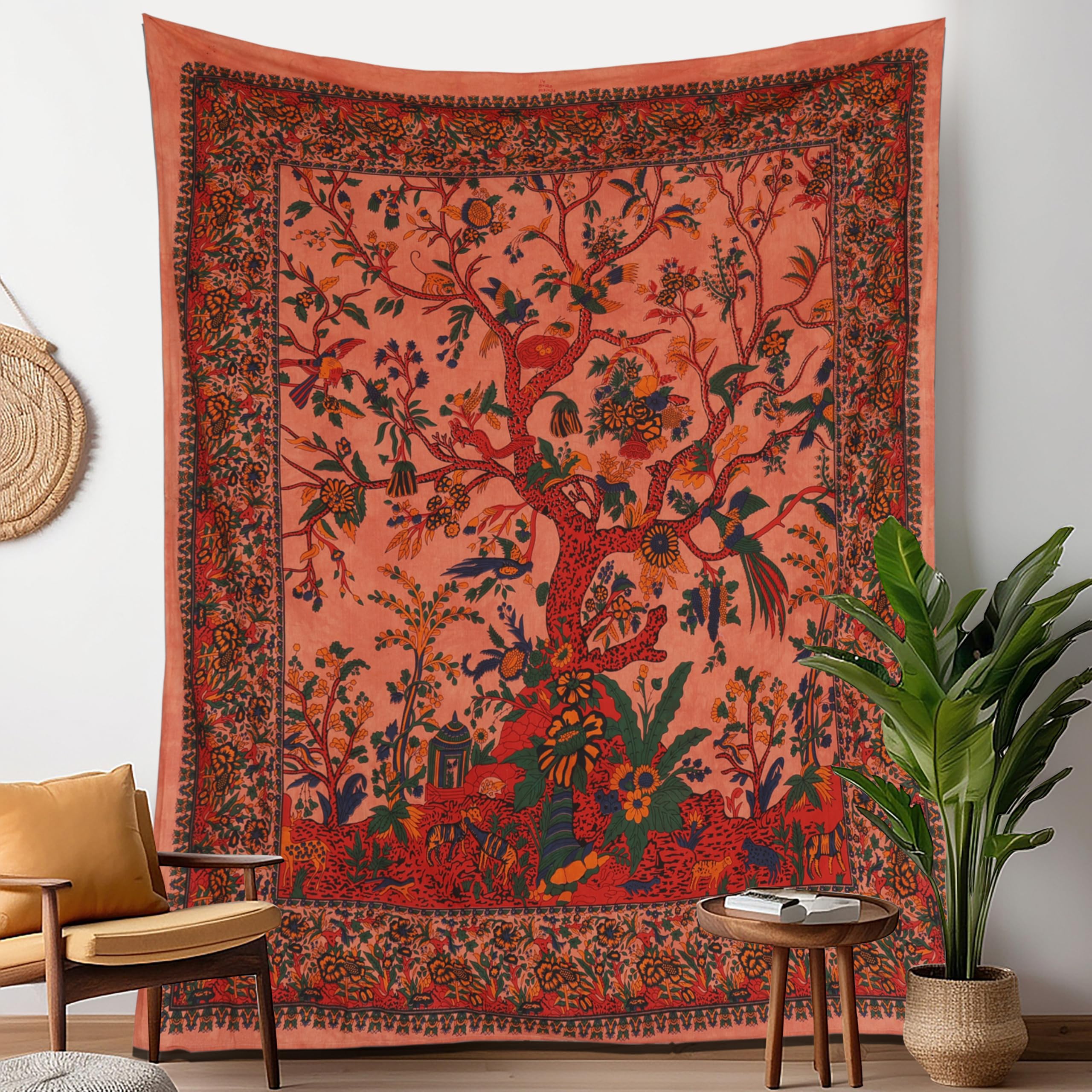 – Craft Trade Tree of Life Tapestry Orange Wall Hanging Tapestry Boho Cotton Hippie Tapestries for Decor Living Room Yoga Meditation and Bedroom - 76x102 cm