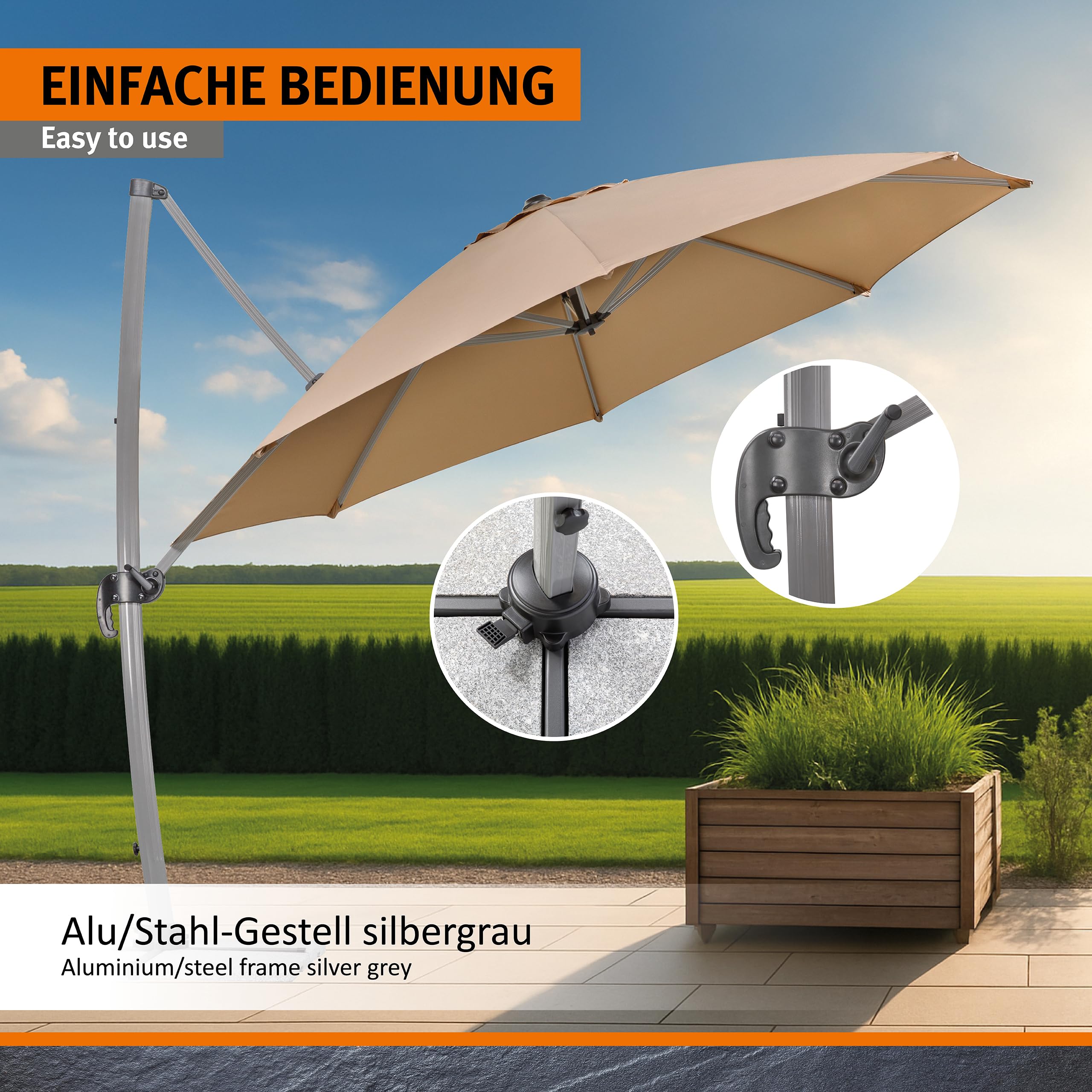 Schneider Sonnenschirm Rhodos Rondo, sand, 350 cm rund, 792-16, Gestell Aluminium, Bespannung Polyester, 22.4 kg