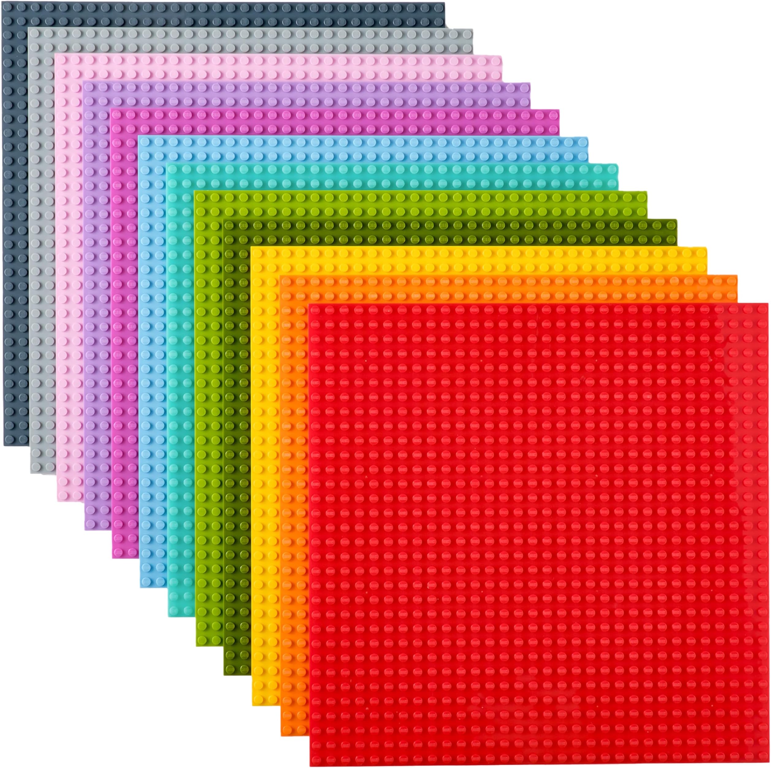 Strictly Briks Stackable Baseplates - 12 Pack 10"x10", 32x32 Studs, Compatible with Lego for Building City Scenes, Foundation, Displays Bricks on Play Table, Kids Gift, Vibrant