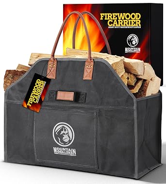 Mountain Grillers Heavy Duty Canvas Firewood Carrier - Features Reinforced Handles for Carrying Wood & Logs - Must Have Bag for Any BBQ Enthusiasts & Pit Masters