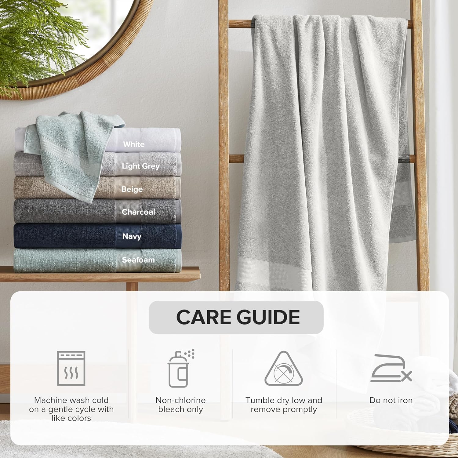 Comfort Spaces Turkish Bathroom Towel Set 6 Piece Luxury Bath Towel Set 2 Hand Towel for Bathroom 2 Washcloth 2 Large Bath Towel Sets Long Staple Soft Quick Dry Towel Set Light Grey