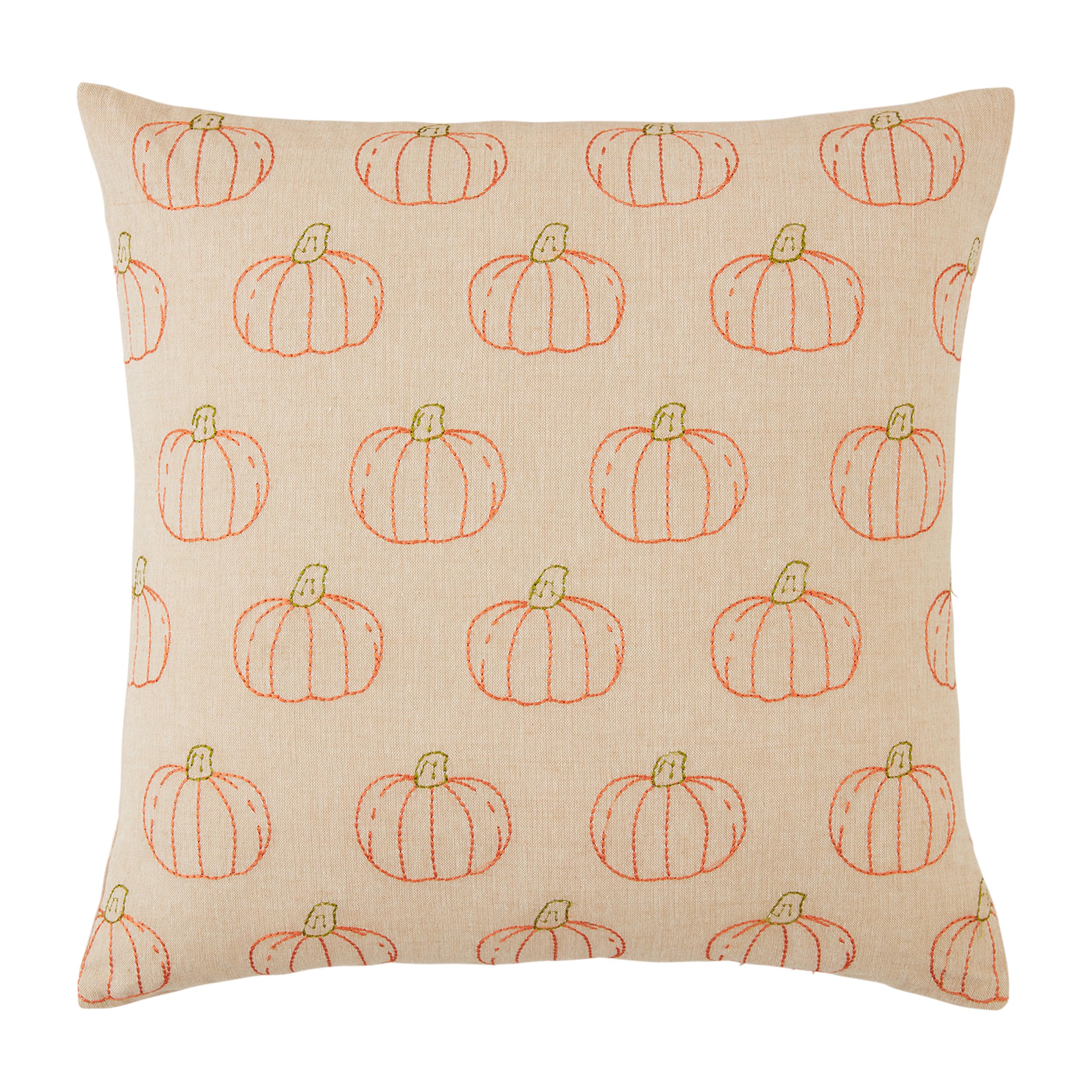 Oreiller brodé citrouille Mud Pie beige 45x45 cm pour canapé