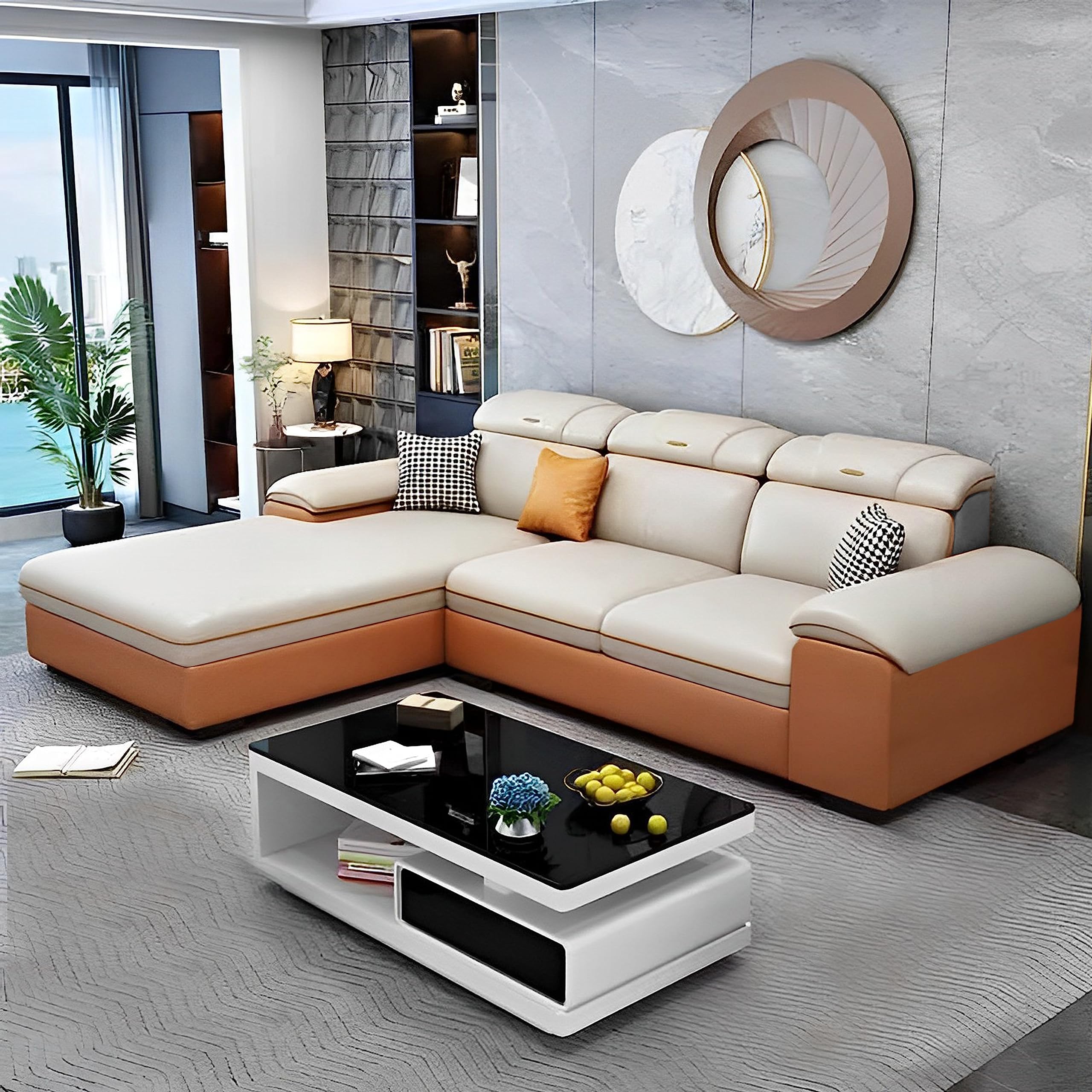 Casaliving Mento LHS 4 Seater L Shape Sofa Set for Living Room (Cream Tan) Premium Leathertte Fabric Sofa-image-36