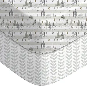 Yoofoss Baby Pack and Play Sheets 2 Pack for Boys and Girls - 38x26 Mini Crib Sheets Fitted Neutral Compatible with Graco Pack n Play Mattress,Ultra Soft Breathable Microfiber Forest Bear