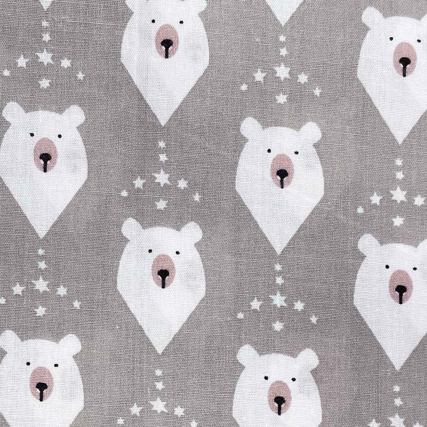 Oddies Grey Christmas Fabric - Cute Polar Bears On - Polycotton Xmas Craft Fabric Material Metre