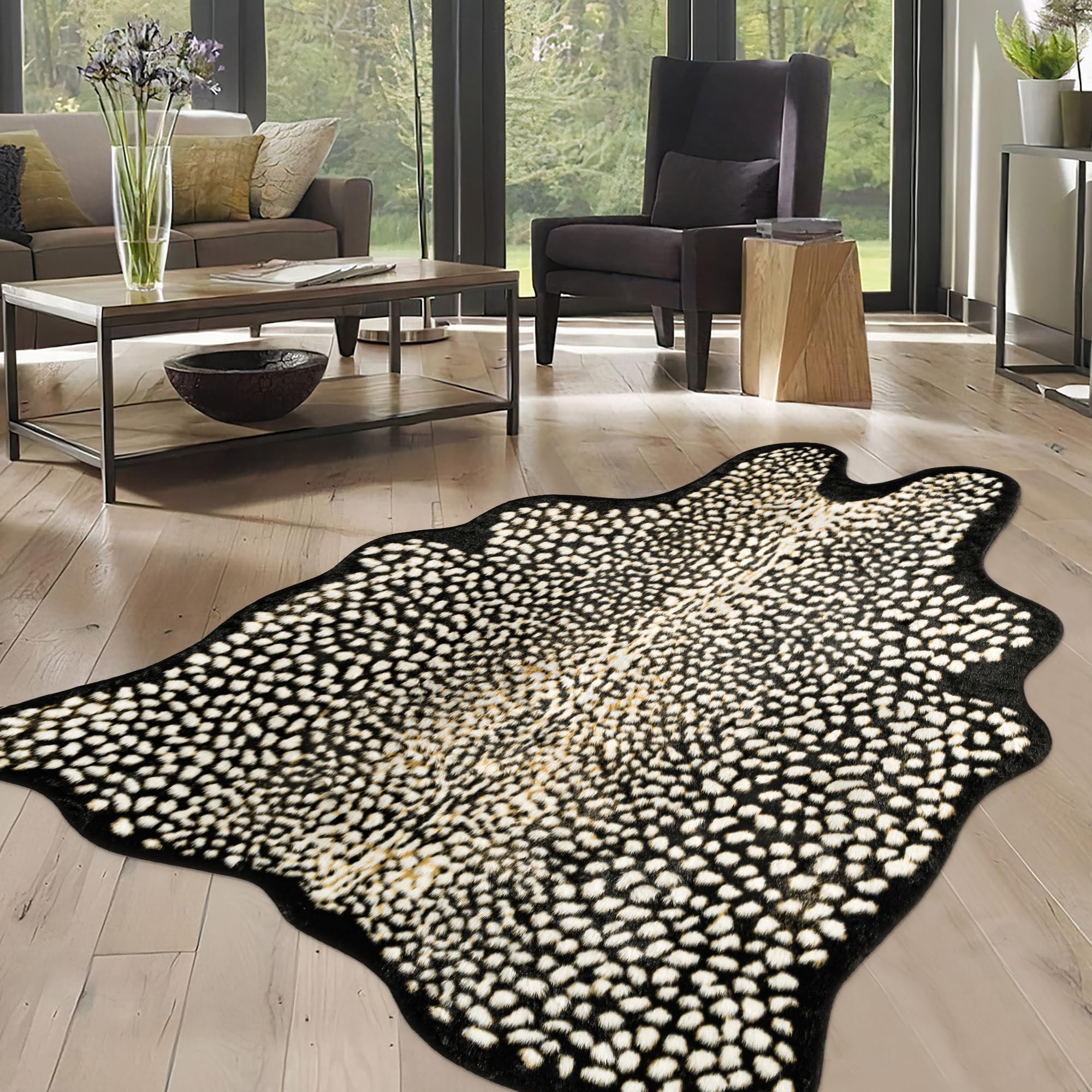 WARM HAVEN Leopard Print Rug for Living Room, Cheetah Rug 6.2x8.2 Faux Animal Print Skin Cheetah Area Rug for Bedroom Nursery Animal Fur Hide Irregular Shaped Rustic Antelope Black — image 1