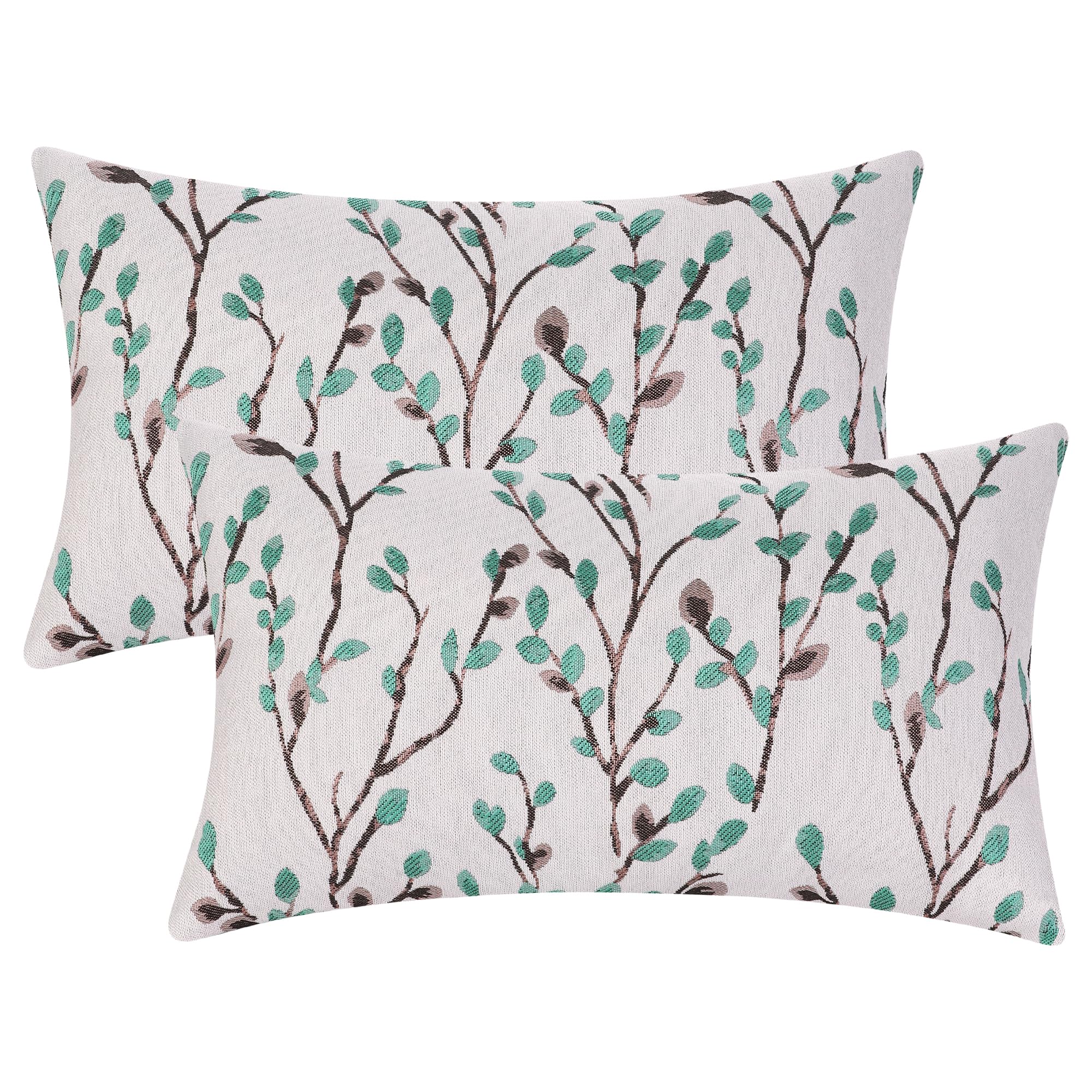uxcell 2 Pcs Classical Embroidery Jacquard Teal Decoration Throw Pillow Cover Pattern Pillow Cases for Outdoor Indoor 12 x 20 Inch Green Flower