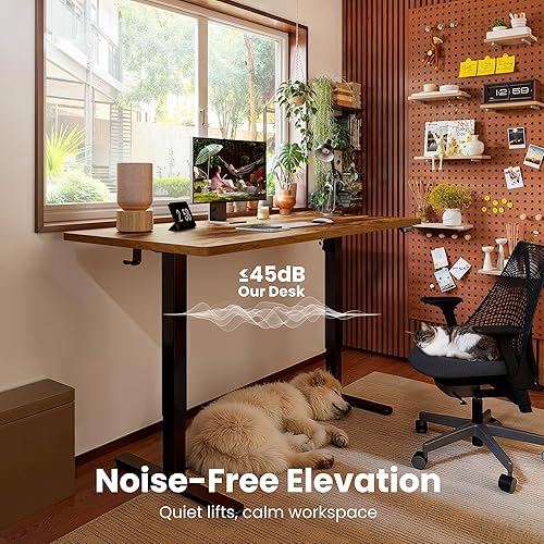 Miniatura 9 de ErGear Escritorio eléctrico de pie ajustable en altura, escritorio de pie de 48 x 24 pulgadas, escritorio de oficina en casa con memoria para Marrón