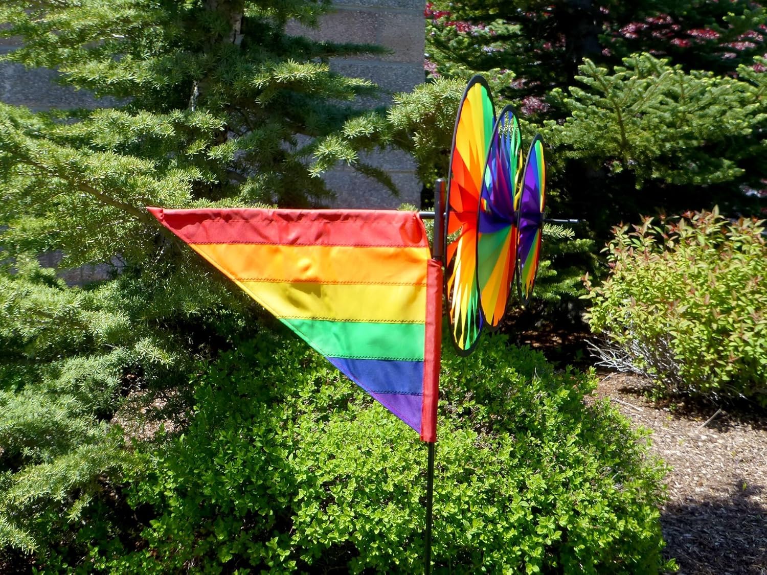 In the Breeze Triple Wheel Rainbow Garden Spinner with Wind Sail,2834