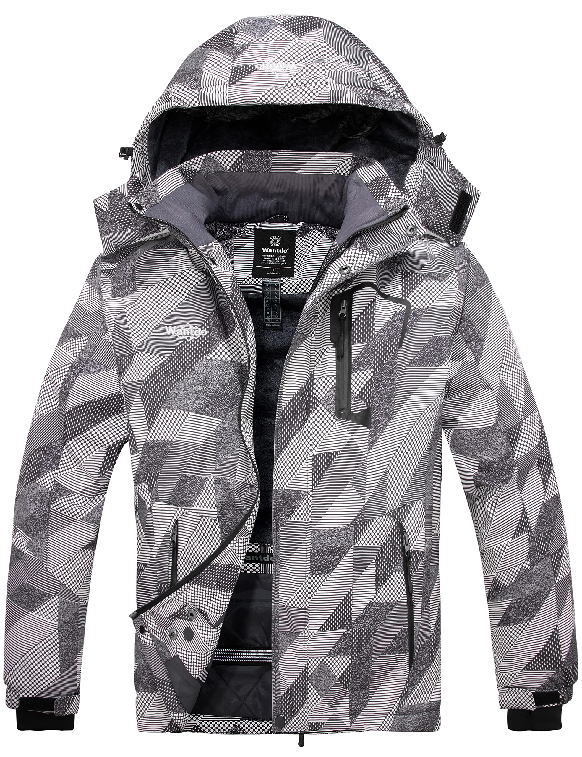 Wantdo Giacca da Sci Montagna Calda Invernale Parka da Neve Imbottita Cappotto da Snowboard in Pile Giubbotto con Cappuccio Impermeabile Uomo