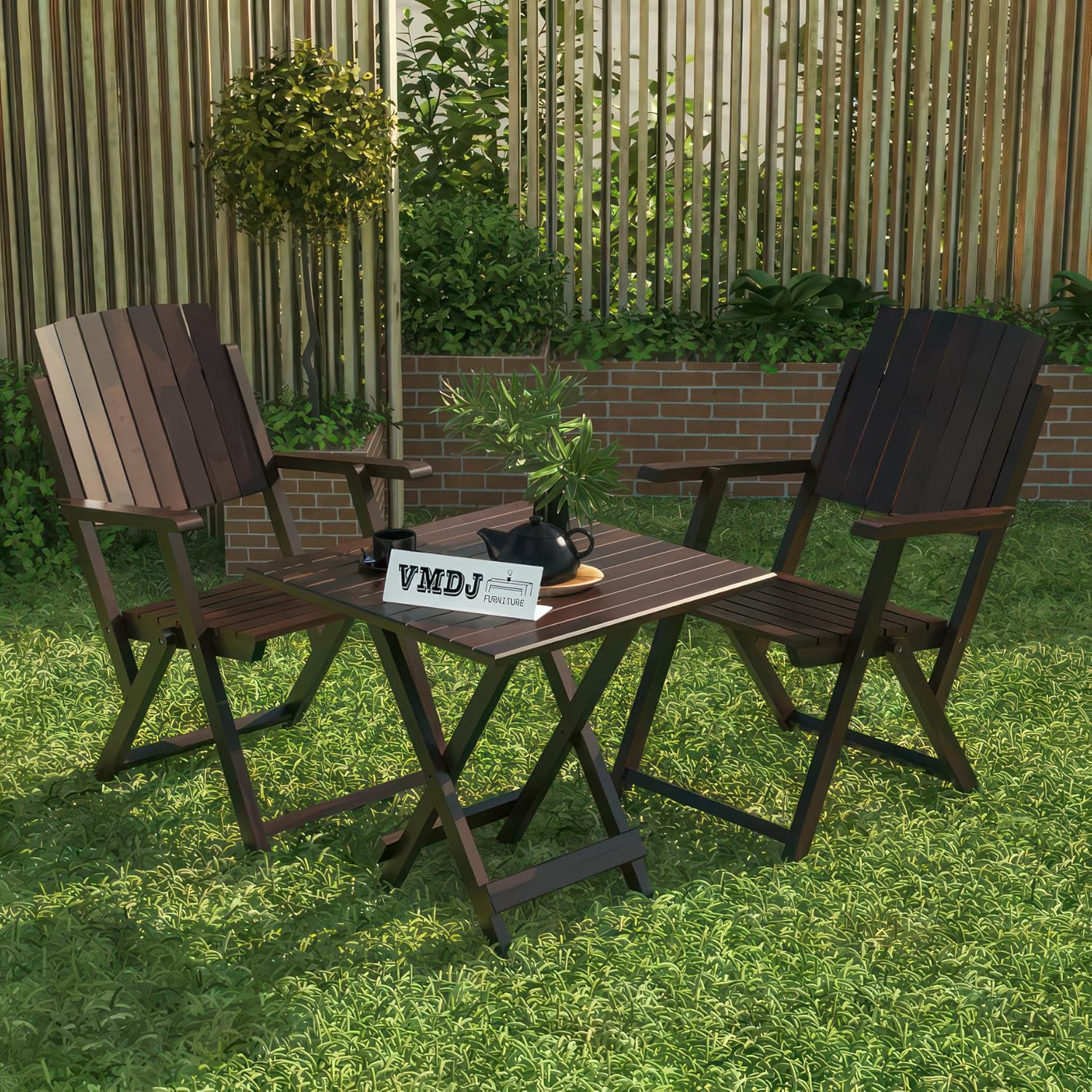 VMDJ FURNITURE Sheesham Wooden Portable Foldable 2 Seater Chair with