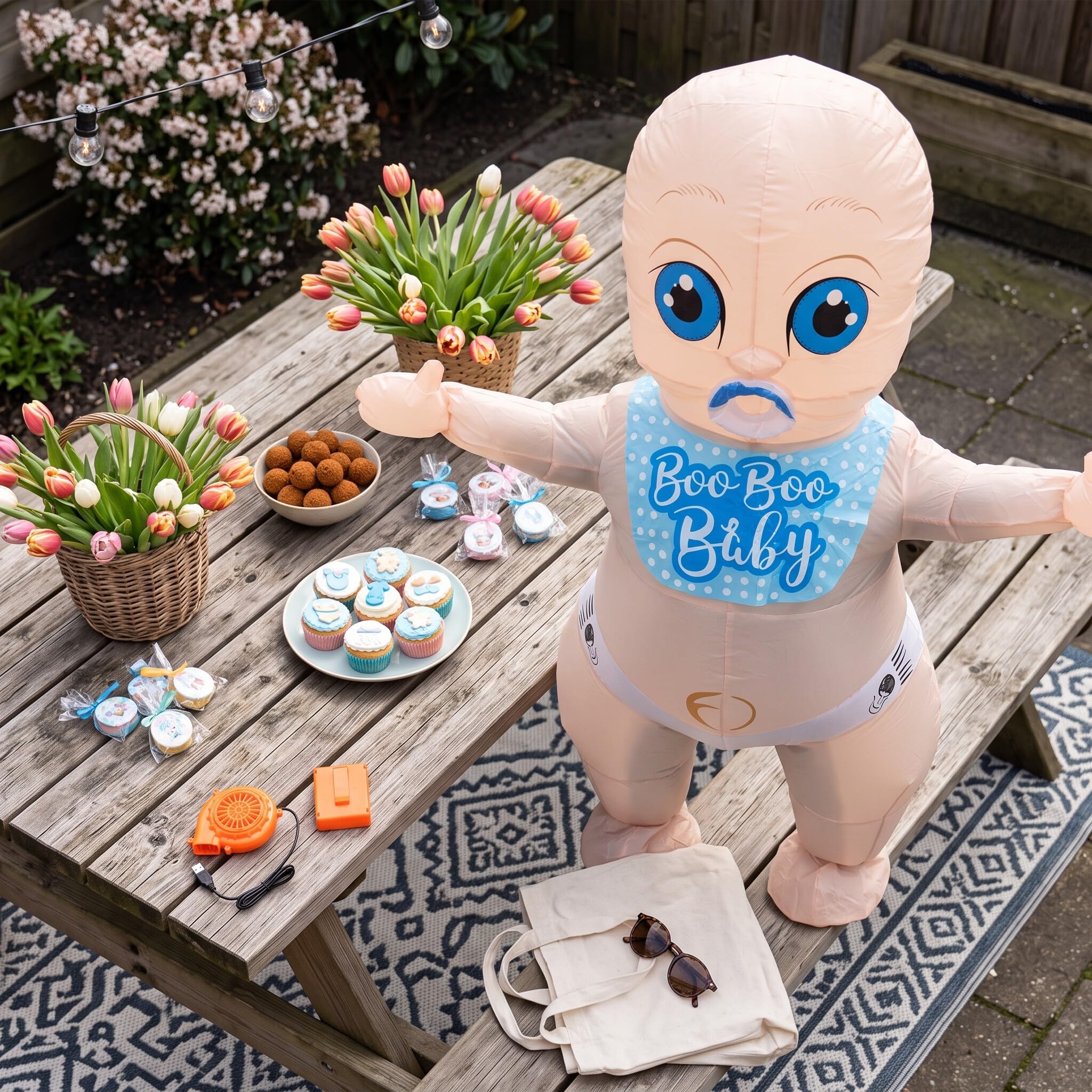 Qcwwy Decoraciones Festivas y Festivas Disfraz de bebé Disfraz de bebé de 96 Pulgadas para Revelar el Género Fiesta de Baby Shower Cosplay con Caja de Batería de Inflable para Adultos Inflable Gigante