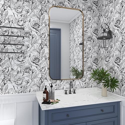 Miniatura 8 de Laatse Papel tapiz moderno floral para despegar y pegar de 17.5 x 118 pulgadas, papel de contacto de rosa vintage, papel de pared de flores