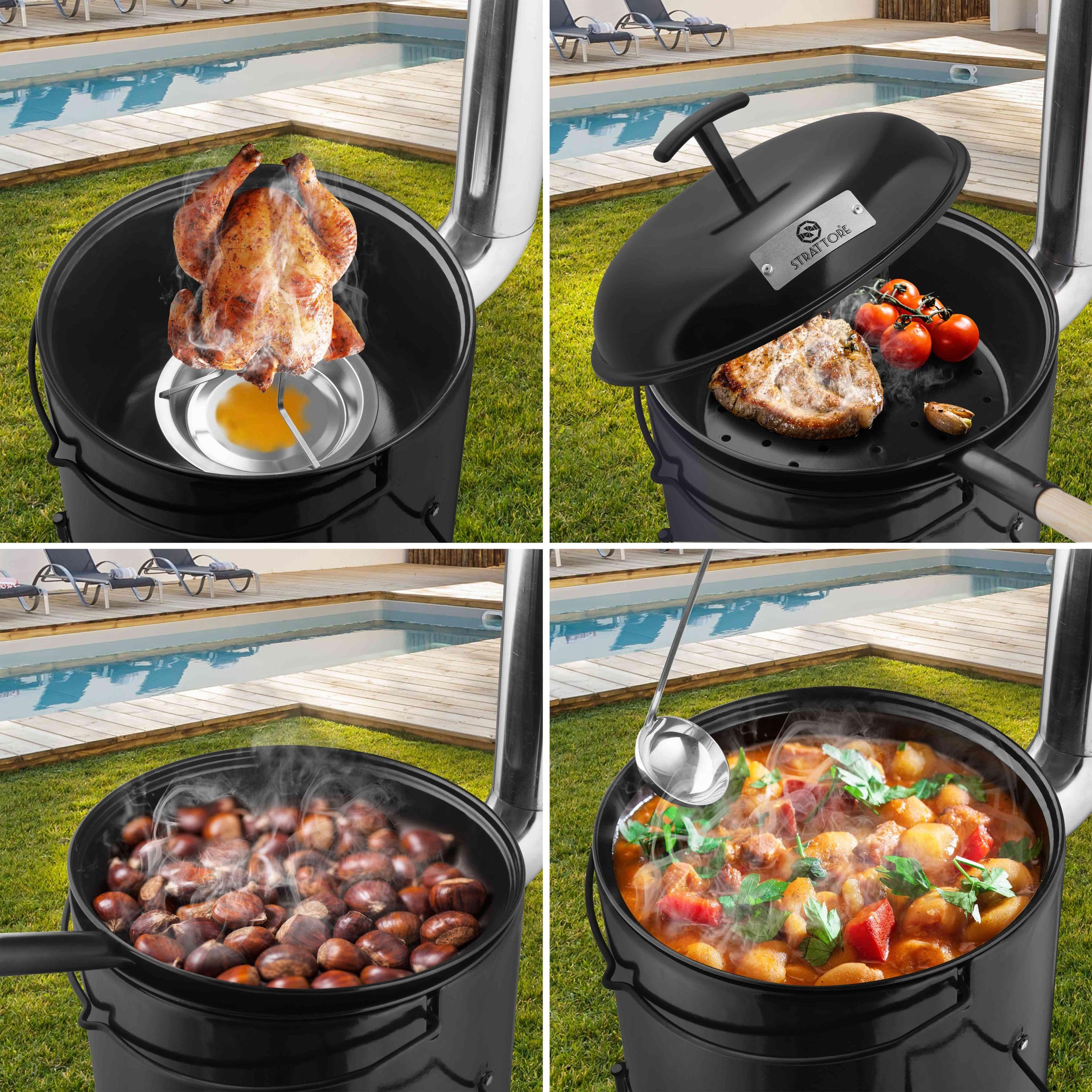Gulaschkanone Gulaschkessel 19 Liter Eintopfofen mit Grillfunktion Ofen Grill Kugelgrill - Hähnchenbräter 10L Pfanne Kesselgulasch Topf emailliert mit Deckel für die Outdoor Küche Feldküche