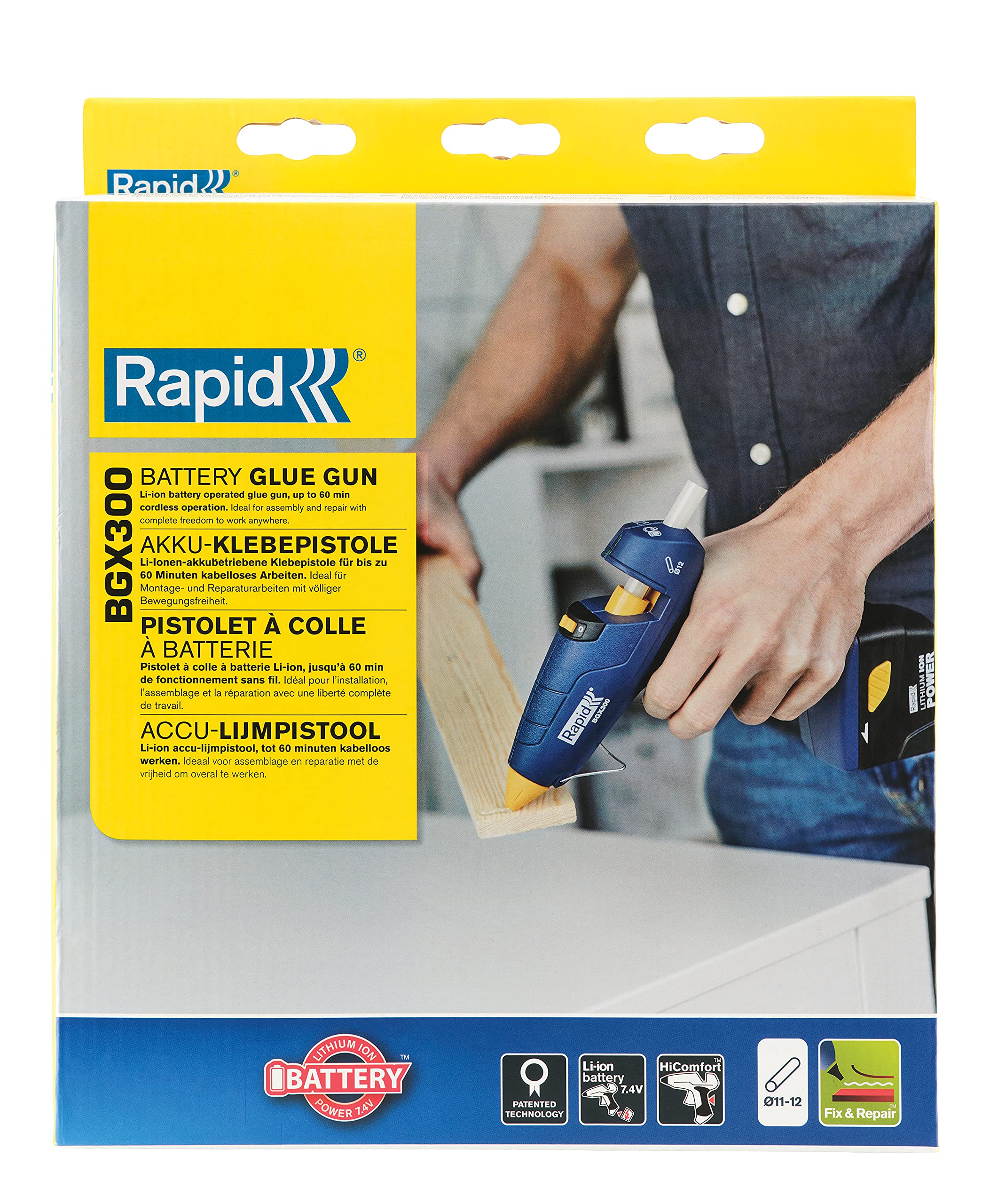 RAPID 40303073 - Pistola de cola BGX300 con batería de litio e Ion en Caja