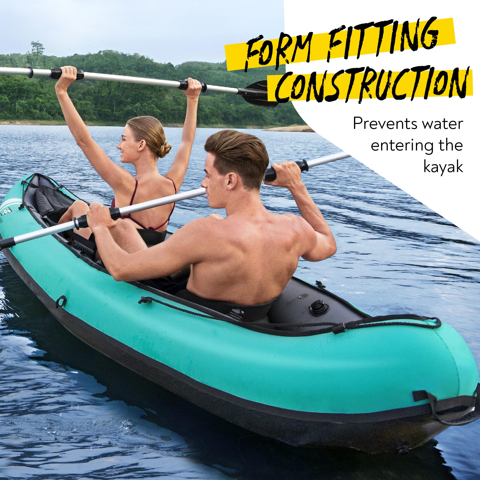 Bestway Hydro-Force Ventura Elite X2 zestaw kajakowy | zestaw nadmuchiwanych łodzi z pompką ręczną, wiosłami, siedzeniami, płetwami i torbą do przechowywania, dwuosobowy