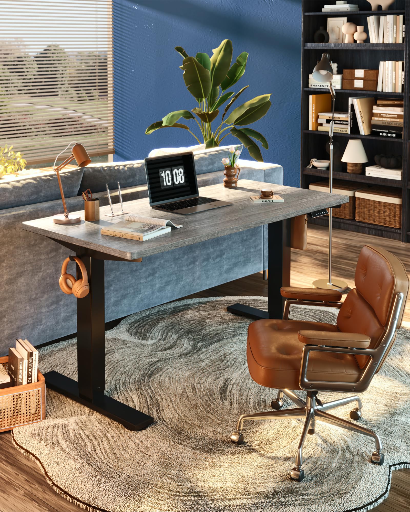 FLEXISPOT EN1 One-Piece Standing Desk, Electric Adjustable with 4 Memory Presets, 176 LBS Capacity, Stable & Quiet, Seamless Desktop for Home Office & Dual Monitors, 48"x24" Gray Wood view 4