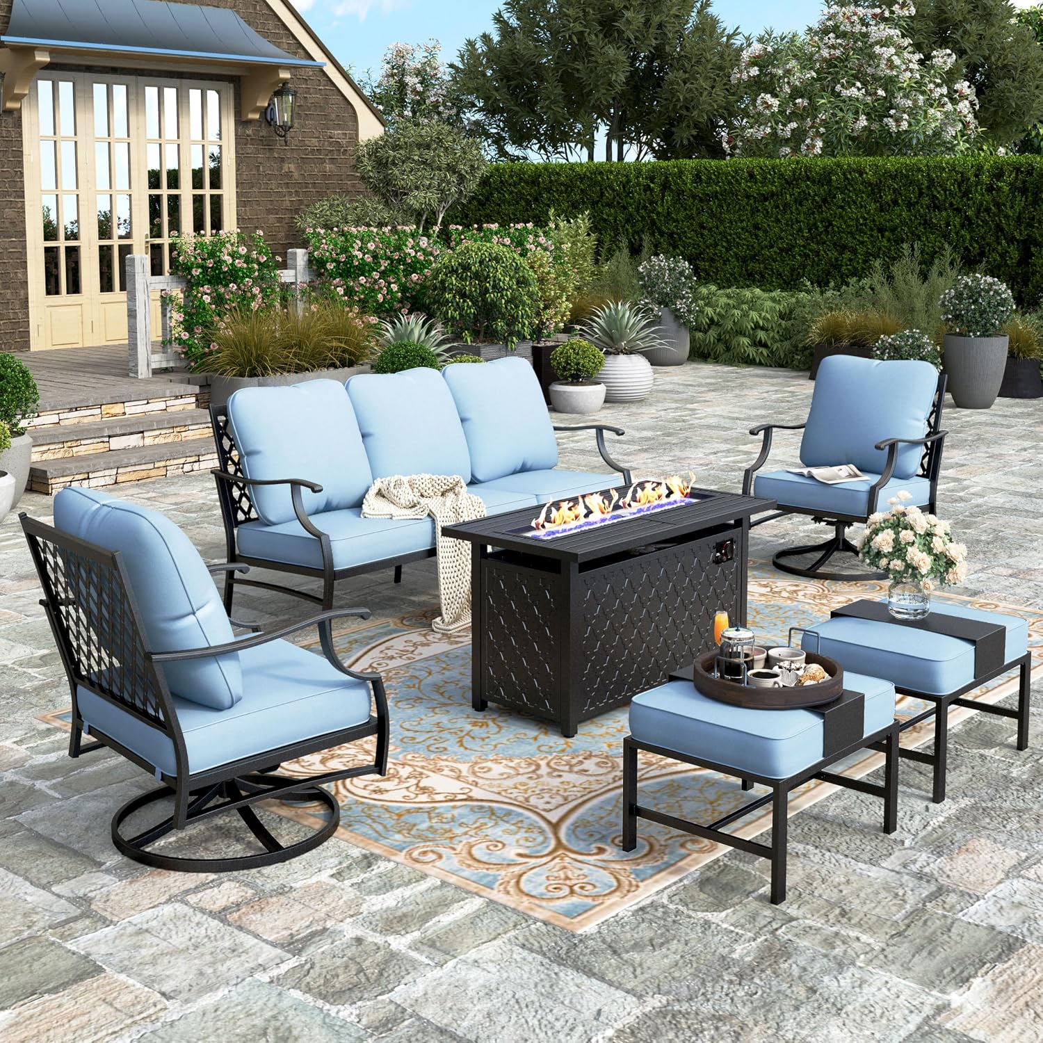Amazon.com: HERA'S HOUSE 6 Pieces Patio Furniture Set with Fire Pit ...