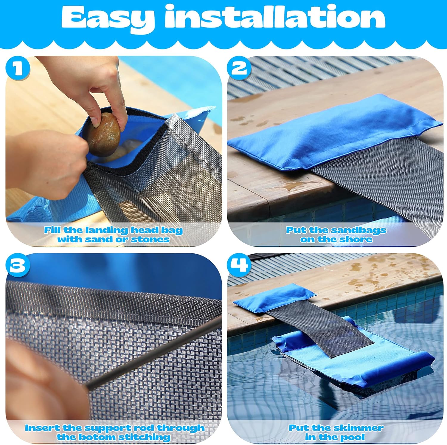 Weewooday Swimming Pool Net Leaf Liberate Hands Skimmer with Animal Saving Escape Ramp, Heavy Duty Pool Leaf Fine Mesh Cleaning Net Skimmer, Rescue Pool Critter Saver Floating Ramp Accessories : Patio, Lawn & Garden