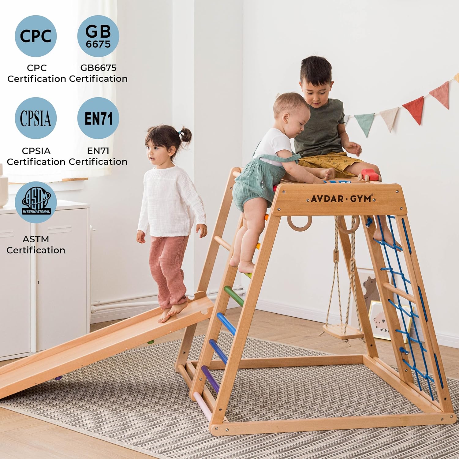 AVDAR Indoor Playground Jungle Gym, 8-in-1 Beechwood Indoor Playground for Kids 1-3 & Toddlers, Wooden Montessori Climbing Playset for Kids, Easy Assembly, Safe & Sustainable