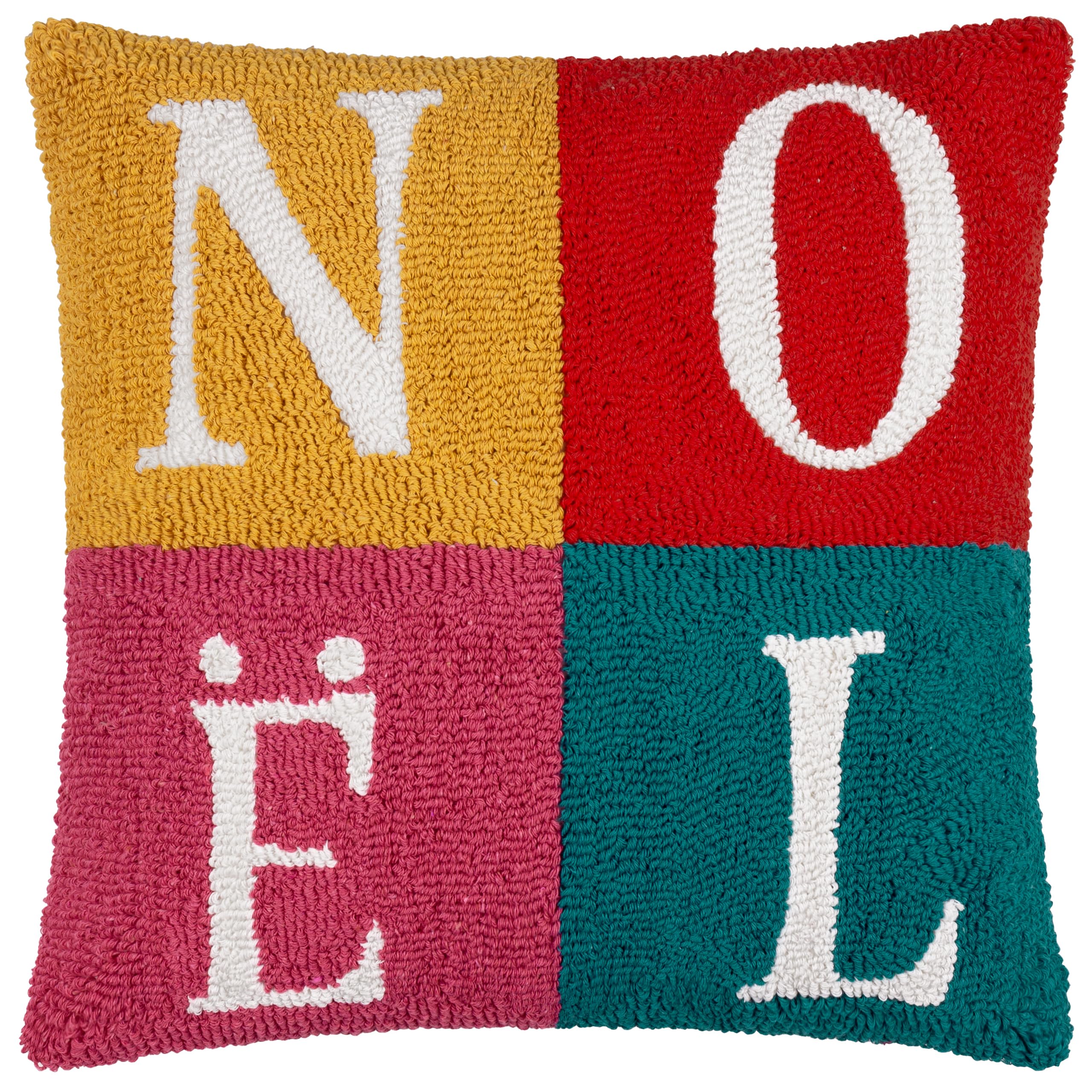 furn. Noelle Loop Feather Filled Cushion – Tufted Textured Bold Festive Christmas Slogan Decorative Pillow (Multicolour - 45x45cm)