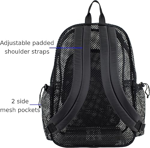 Miniatura 6 de Eastsport Mochila de malla semitransparente XL con cómodas correas acolchadas y elástico ajustable, Negro -, Mochilas Daypack