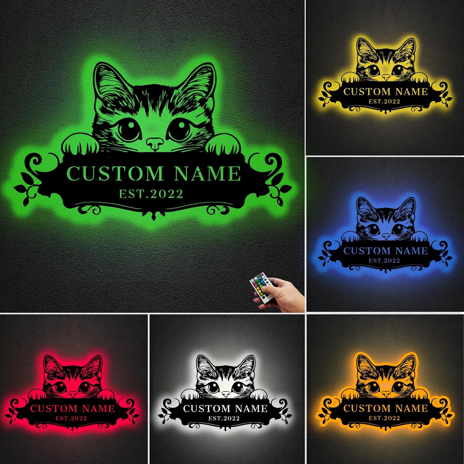 Personalized Cat Address Sign,Custom Metal Plaque with Name,Weatherproof Outdoor Door Number Sign for Cat Lovers,Garden Home Wall Decor