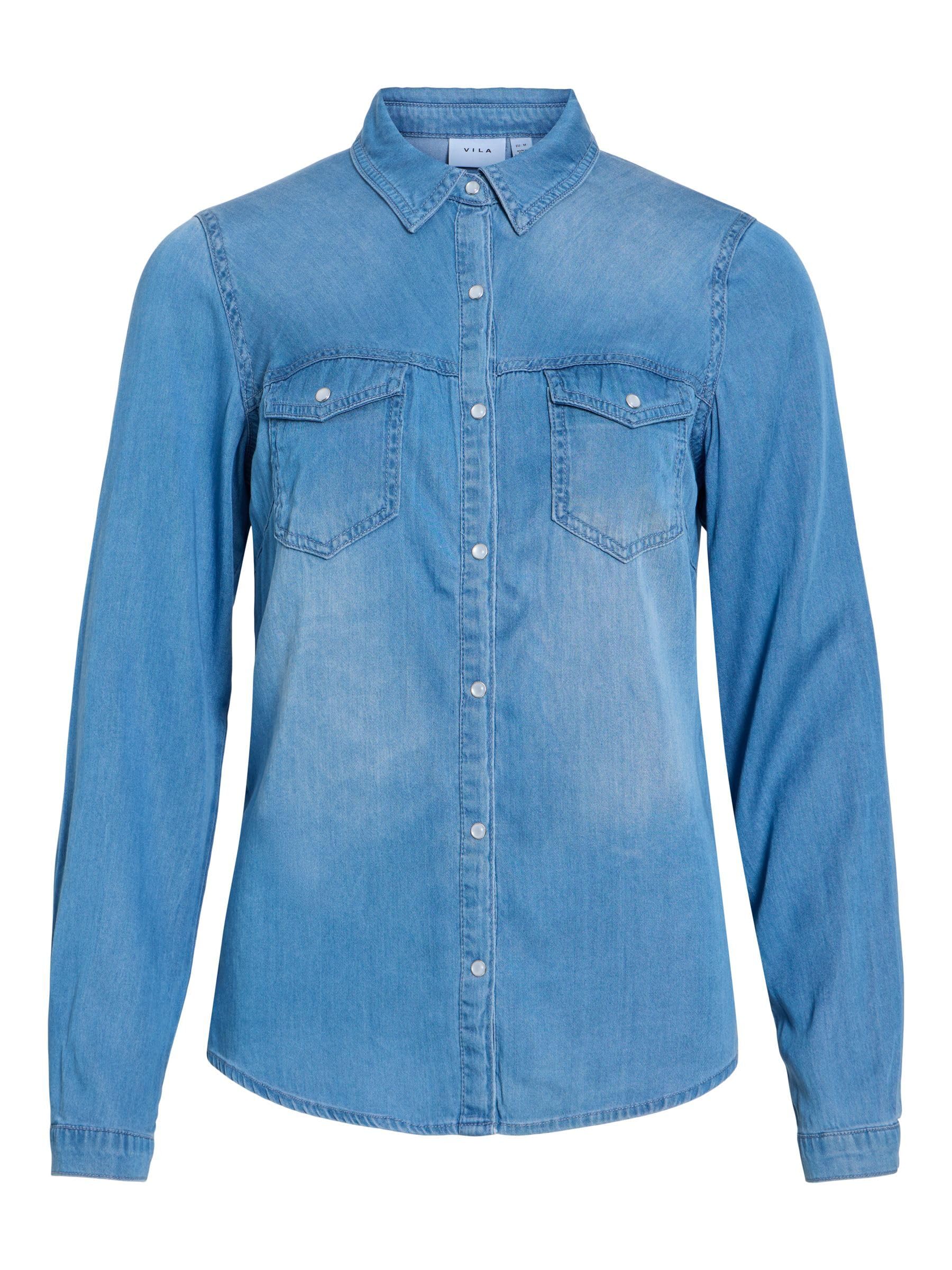 Vila VIBISTA 14033008 Women's Denim Shirt/SU-NOOS, Medium Blue Denim 2., Large