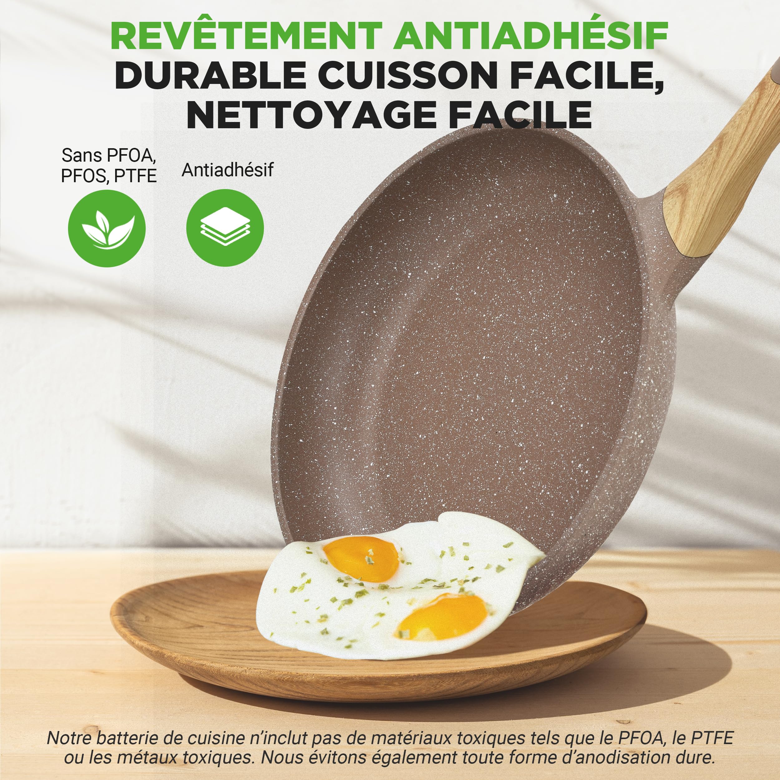 NutriChef Batterie de Cuisine 22 Pièces Marbre Marron – Casseroles et Poêles Antiadhésives, Compatible Induction, Ustensiles Résistants à la Chaleur – Collection Pro