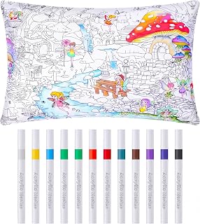 Mindsoft Coloring Pillowcase with 12 Pcs Markers Color Your Own Pillowcase Kit for Coloring Craft Decoration Supplies, 28.7 x 19.7 Inch (Mushroom Elf)