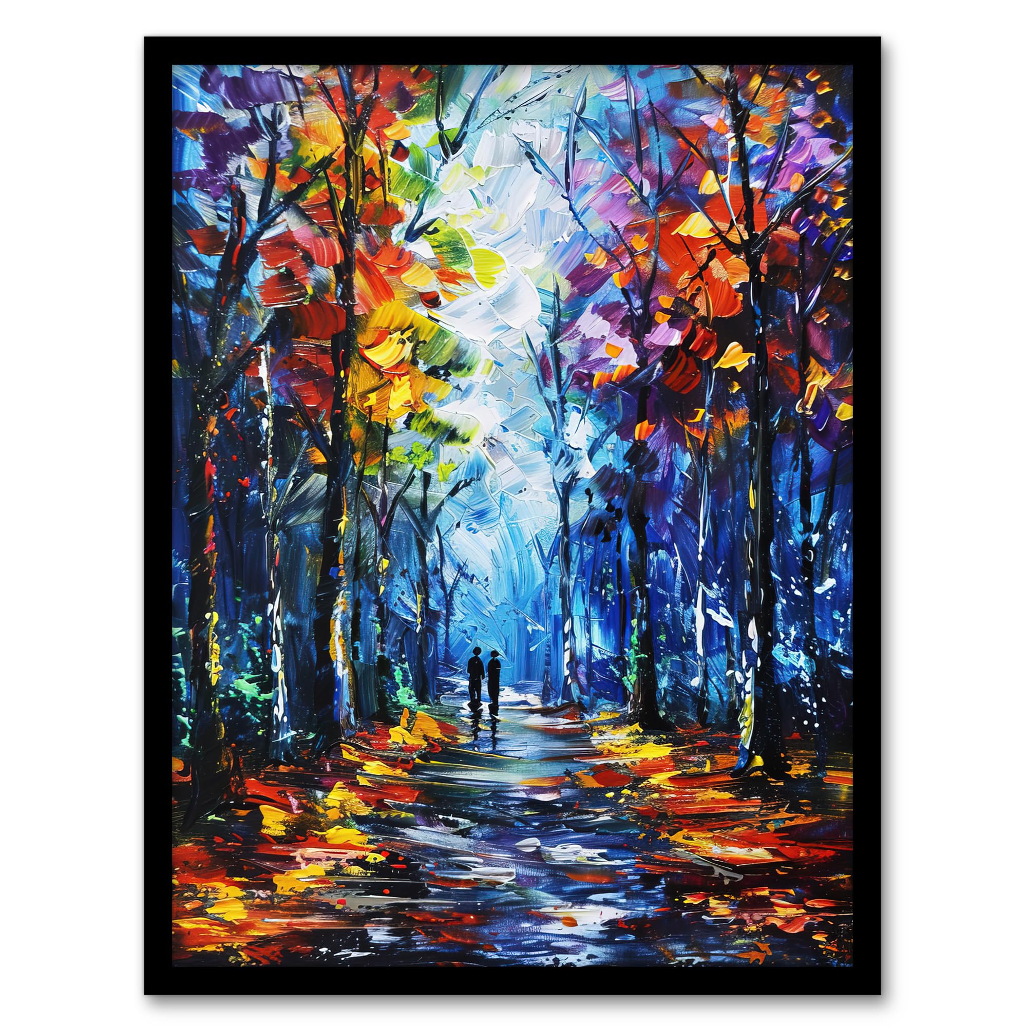 Artery8 Rainbow Forest Trail Couple Abstract Painting Living Room Artwork Framed Wall Art Print A4