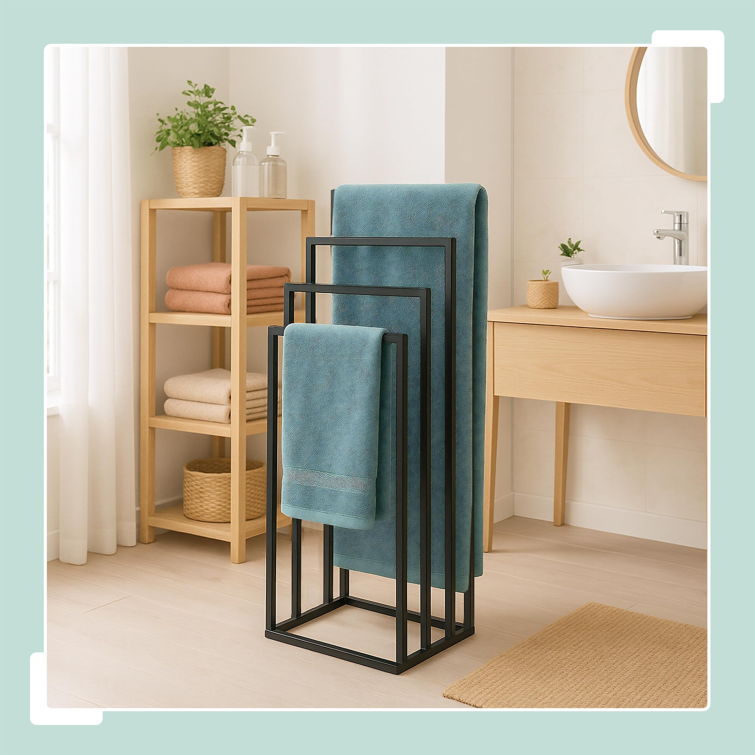 Relaxdays Porte-Serviettes, 4 Barres spacieuses, Non Fixe, pour la Salle de Bain, H x L x P : 96,5 x 45 x 29 cm, Noir