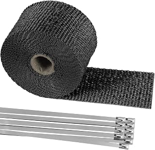 Deecam 2" x 16.5' Black Fiberglass Exhaust Heat Wrap Roll - 1112°F Heat Resistant Tape for Motorcycle Car Pipes + 10 Stainless Locking Ties