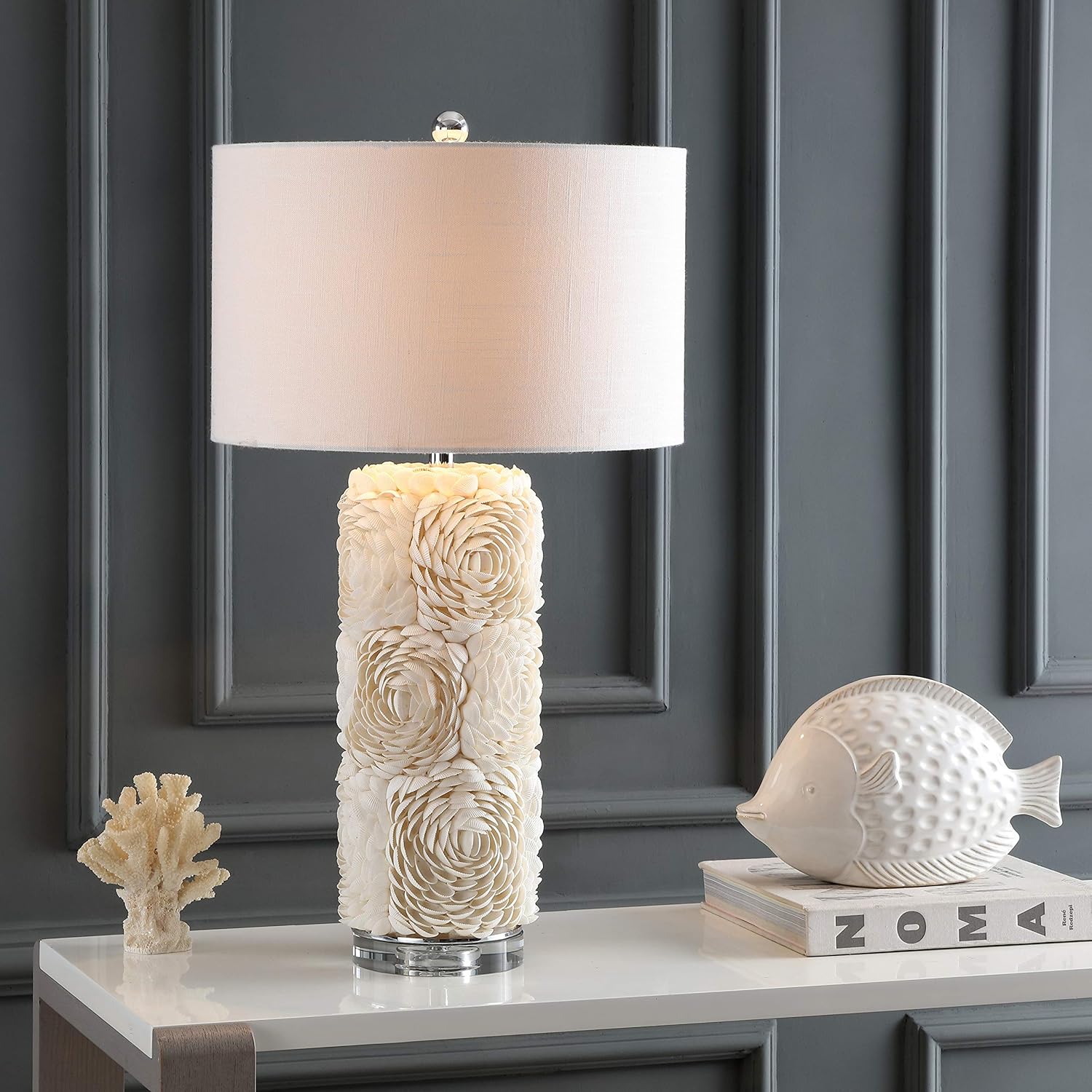 70% оƒƒ Evеrуthіng JONATHAN Y JYL1006A Rosette 28.5" Seashell/Resin/Crystal LED Table Lamp Contemporary Transitional Bedside Desk Nightstand Lamp Bedroom Living Room Office College Bookcase LED Bulbs Included, Cream