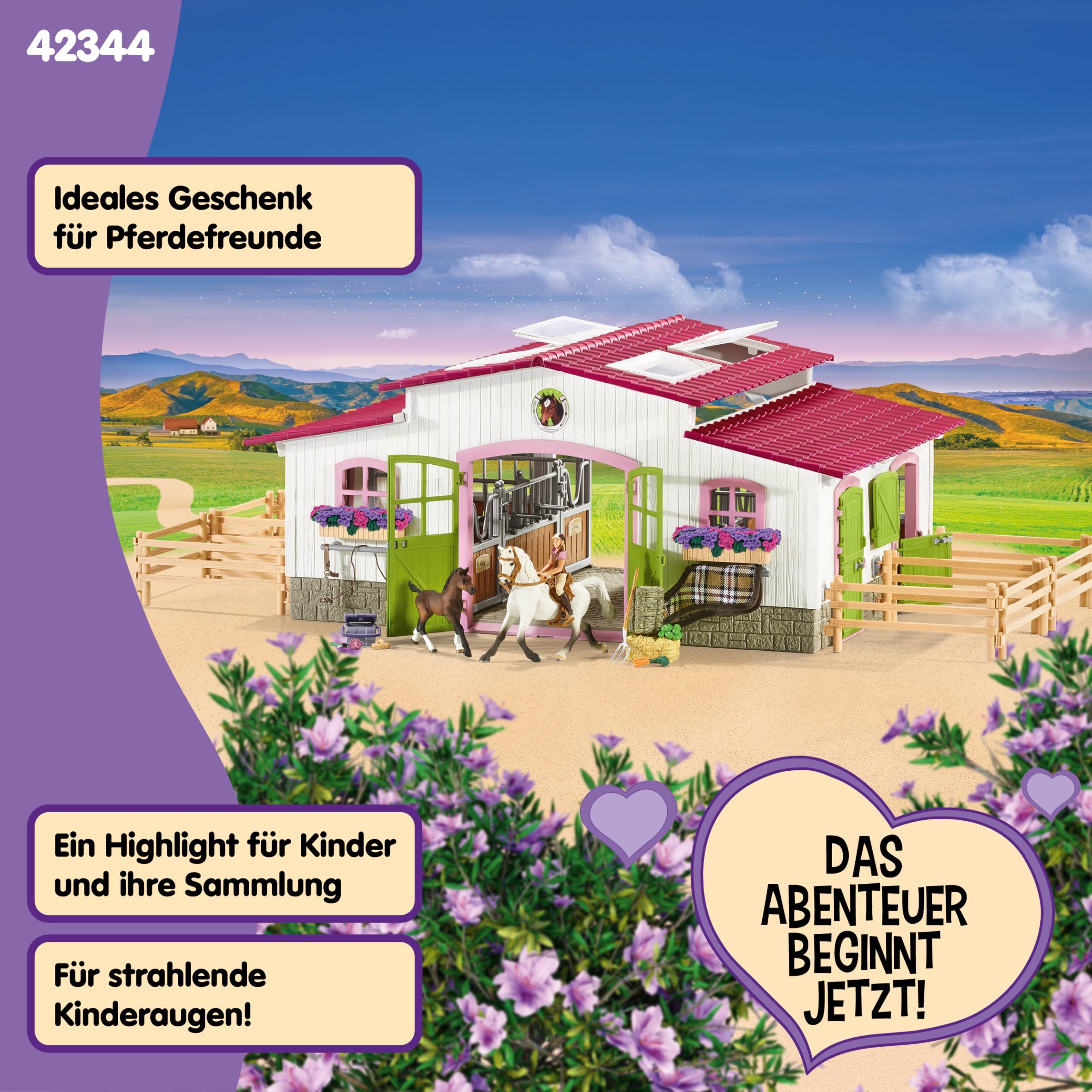 Schleich Horse Club | Reiterhof mit Reiterin und Pferden 42344 | Set aus Stall, Mädchenfigur, 2 Pferden & Zubehör | Geschenk für Kinder | Spielzeug ab 5 Jahren | 97 Teile | exklusiv bei Amazon