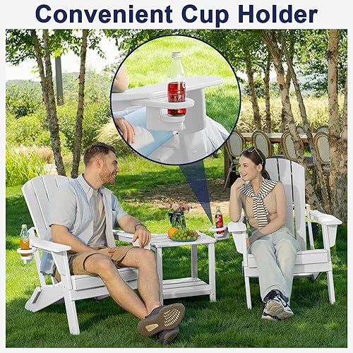 Vista 91 de Plawdlik Adirondack Silla plegable y cómoda, probada por SGS, textura de madera con portavasos, polietileno de alta densidad resistente a todo tipo