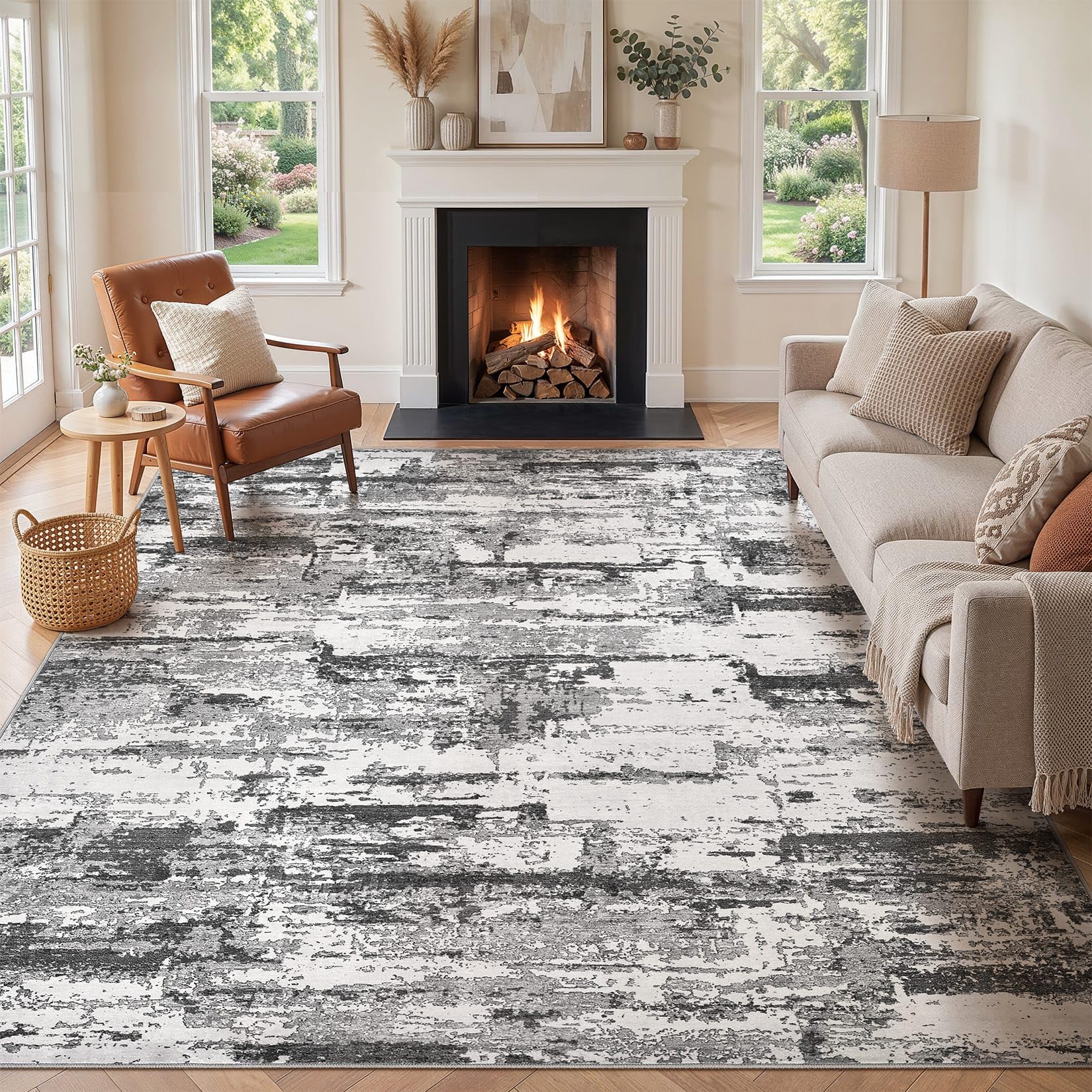 cotiled Rugs Living Room 180x270cm Black Grey Abstract Washable Area Rug โ image 1