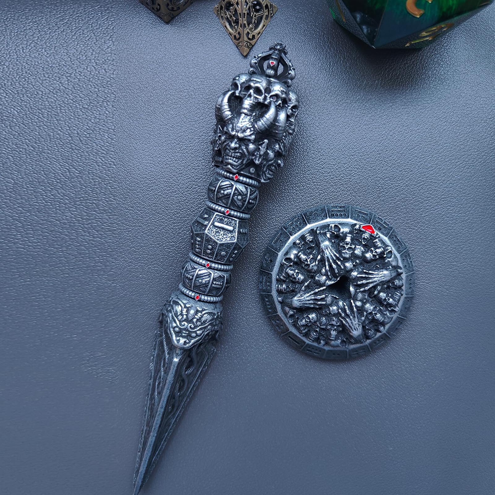 Wand Dice Dadi a bacchetta magica 7 in 1 per DND Dungeons and Dragons, dadi in metallo Fidget Spinner per D20 D12 D10 D8 D6 D4 D% collezione Goblin (nero)