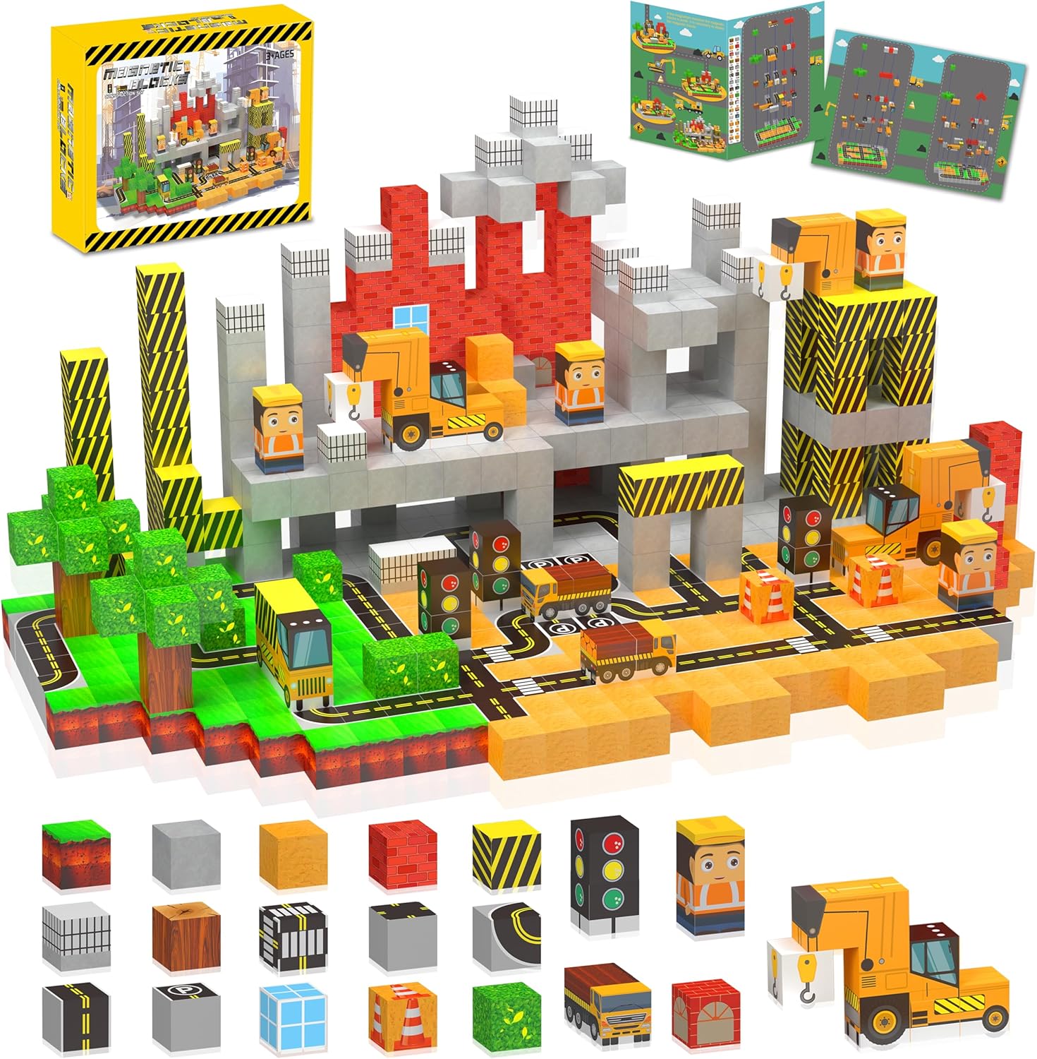 200PCS Magnetic Blocks - Light Up Magnetic Building Blocks Magnet Block Cubes Forest Set, STEM Montessori Sensory Stacking Toys for Kids Boys Girls Ages 3 4 5 6 7 8-12 Holiday Christmas Birthday Gifts