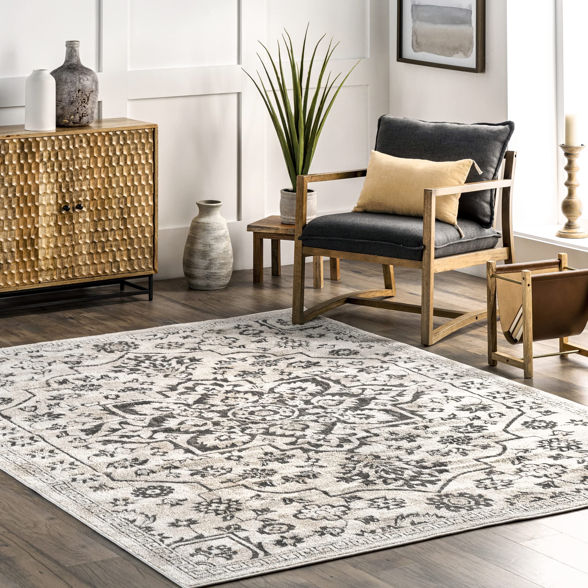 nuLOOM Cassy Floral Medallion Area Rug, 5x8, Grey