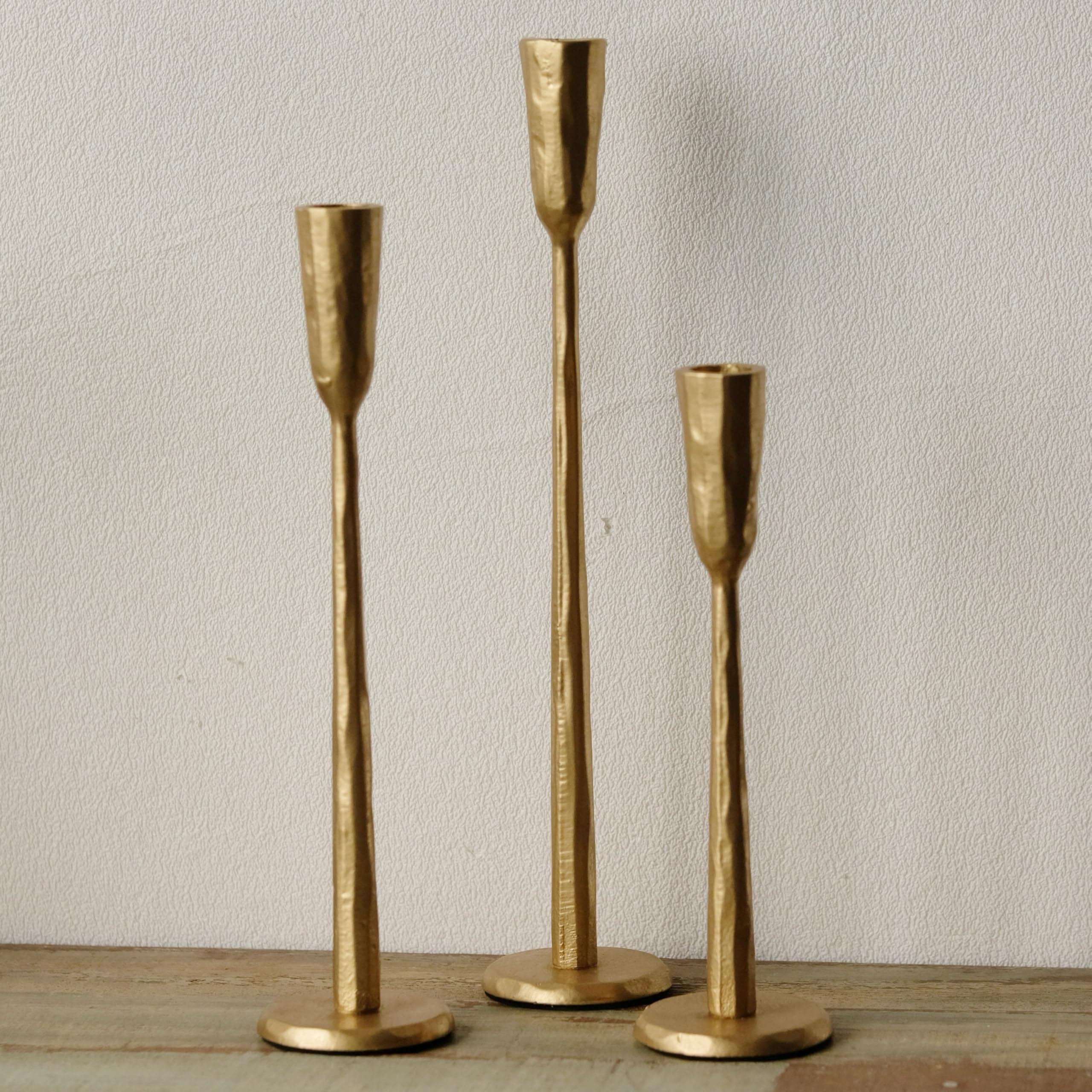 Brass Iron Taper Candle Holder Set of 3, Heavy Wrought Iron Candlestick Holders Decorative Candle Stand, Vintage Candle Holder for Wedding, Dining, Home Decoration